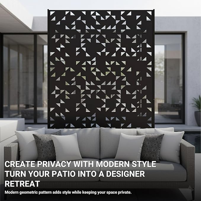 Metal Privacy Screen Outdoor 6FT – Laser-Cut Geometric Mosaic Decorative Steel Panel, Weather-Resistant Freestanding Rustproof Privacy Wall Divider for Patio, Garden, Deck & Balcony TALLYVERUS