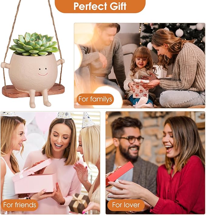 AFFLAT Smiley Face Flower Pot,Swinging Hanging Planter,Resin Smiley Face Hanging Pot,Cute Swinging Planter with Unique Design,Suitable for Indoor & Outdoor Decoration,an Ideal Gift for Festivals AFFLAT