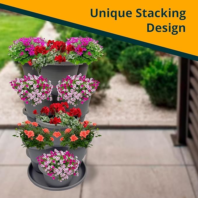 SunVara Strawberry Planter Vertical Gardening Stackable Planter Strawberry Tower 5 Tier Herb Outdoor Indoor 2 Pack SunVara