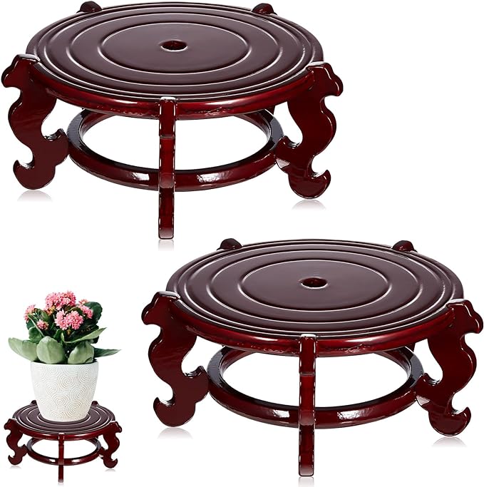 Geetery 2 Pcs 4 to 12 in Wooden Plant Stands Indoor Chinese Oriental Plant Stand for Vase Fishbowl Flower Pot Lamp Redwood Base Vintage Display Rack Decor(10 Inch) Geetery