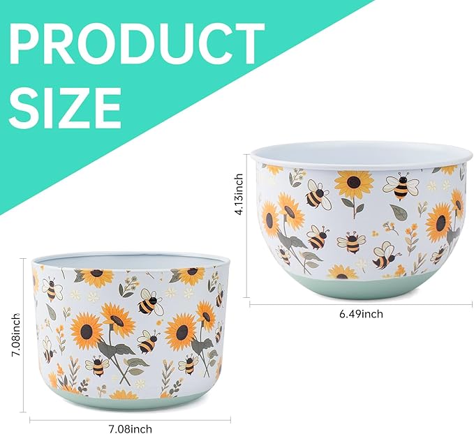 Butterfly & Bee Metal Planters Set of 2 – Decorative Flower Pots with Colorful Garden Prints, Outdoor & Indoor Use Cute Spring Floral Design for Patio, Balcony, Home Decor (Bee) JointHonglin