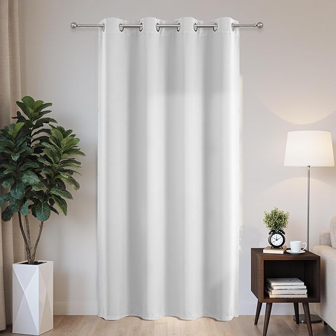 Joydeco Blackout Patio Sliding Door Curtains 90 Inches Long, Grommet Privacy Room Divider Curtains, Extra Wide Thermal Blackout Drapes for Bedroom Living Room (Greyish White, 60Wx90L, 1 Panel) JOYDECO
