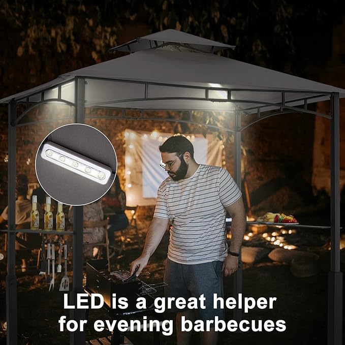 ABCCANOPY 8x5 Grill Gazebo - Outdoor BBQ Canopy Shelter with Led Light for Patio Backyard Grilling (Dark Grey) ABCCANOPY