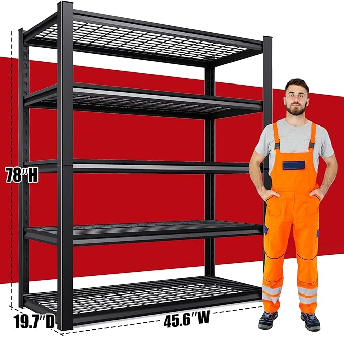 Set of 4 Garage Shelving-3000 lbs 5 Tier Storage Shelves,Adjustable Heavy Duty Metal Shelving Unit and Storage Large Wire Rack,Utility Steel Shelf for Warehouse Industrial Pantry Basement -78"x46"x20" Rootora