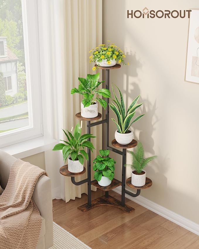 Corner Plant Stand Indoor - 6 Tiered Indoor Plant Stand Round Metal Plant Shelf, Plant Organizer for Living Room, Graden, Balcony, Home Decor (Brown) Homsorout
