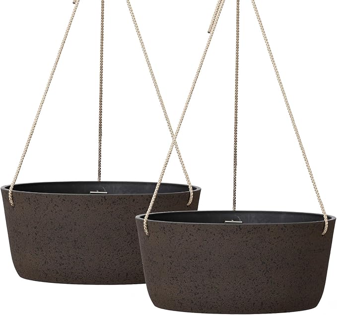 La Jolie Maison Large Hanging Planters - 12 Inch Outdoor Flower Pots, Hanging Garden Planters Set of 2, Iron Color LaJolieMaison