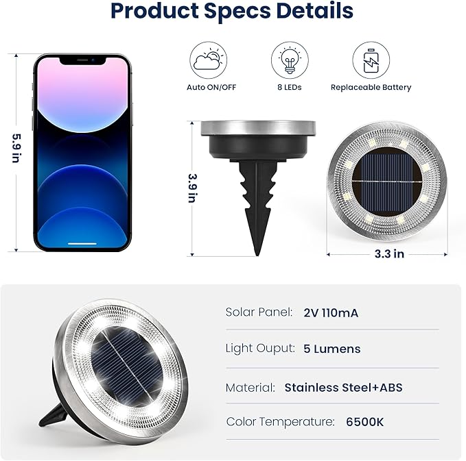 SOLPEX 10 Pack Solar Ground Lights Outdoor Waterproof, Solar Powered Pathway Lights, Landscape Lighting for Garden Walkway Driveway Backyard Decor (Cool White) Solpex