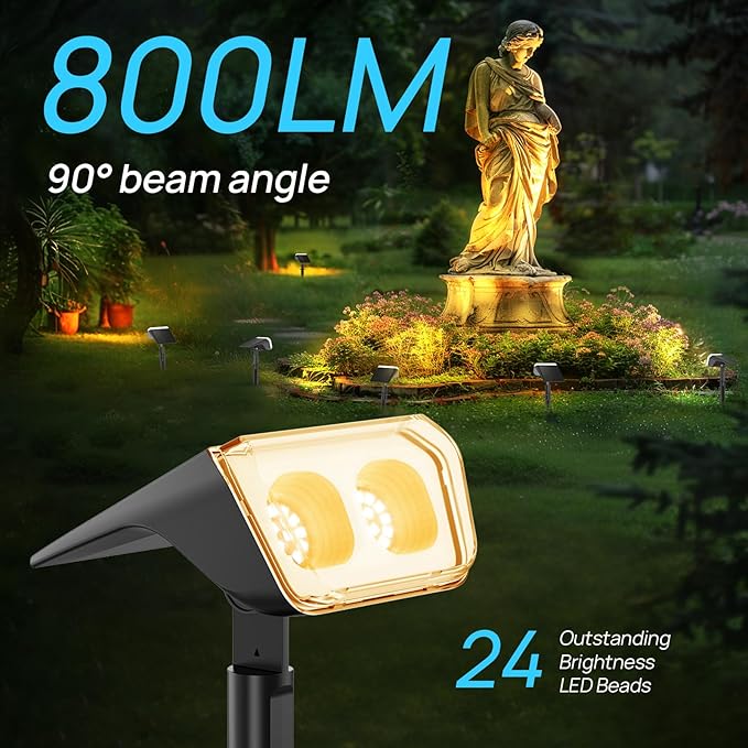 Consciot Solar Spot Lights Outdoor Waterproof, 24 LED Dusk-to-Dawn Solar Spotlight, 2 in 1 Adjustable Wall Lights, Warm White Solar Landscape Spotlights for Garden Yard Wall Walkway, 2 Pack Consciot