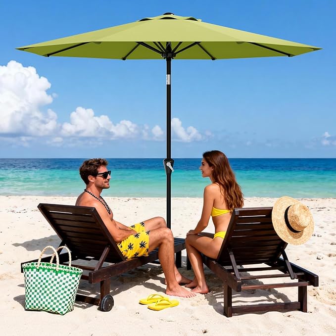 Garvee 10FT Patio Umbrella - Outdoor Table Umbrella with Smooth Crank Lift, Push Button Tilt and 8 Sturdy Ribs - Market Umbrella UV Protection Waterproof for Pool, Deck, Yard, Garden (Apple Green) Garvee