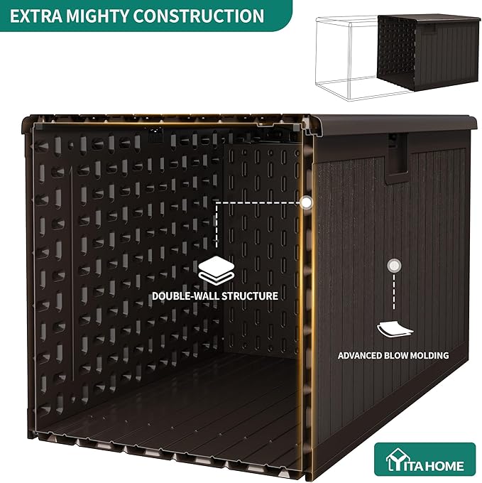 YITAHOME 150 Gallon Large Deck Box with Side Handles, Outdoor Double-Wall Storage for Patio Furniture Cushions, Garden Pool Accessories, Waterproof & Lockable YITAHOME