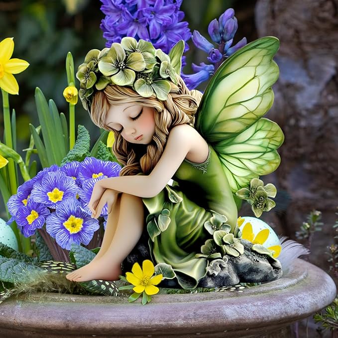 Fairy Garden Stake Decor, Acrylic 2D Garden Fairy Decoration, Fairy Garden Accessories for Outdoor Indoor Yard Lawn Pot Plants (Green Flower Fairy) WGKOMEGE