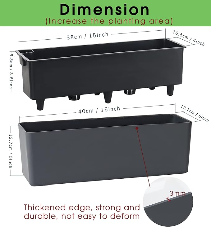 GardenBasix Elongated Self Watering Planter Pots Window Box 5.5 x 16 inch Indoor Home Garden Modern Decorative Planter Pot for All House Plants Flowers Herbs (Dark Grey,1-Pack) GardenBasix
