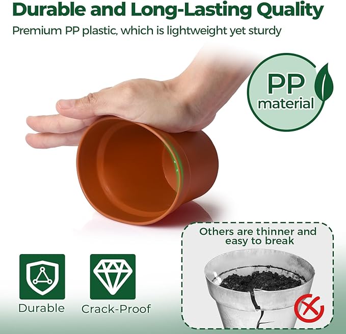 T4U 4 Inch Plant Pots 8-Pack, Small Flower Pots with Drainage Hole and Saucer, Decorative Nursery Pot Bulk for African Violet, Snake Plant, Succulent, Herb and Plants Indoor (8 Pcs 4" Pots) T4U