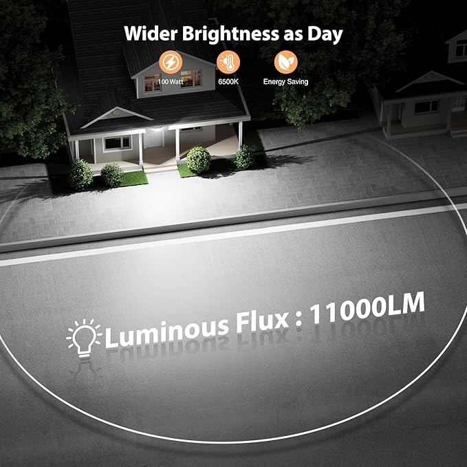 Onforu 100W 11000LM Flood Lights Outdoor, Brightness Security LED Flood Lights with 3 Adjustable Heads, Switch Controlled, IP65 Waterproof 6500K Outside Exterior Flood Light for Yard Garage Eave Patio Onforu