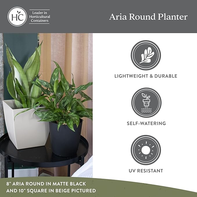 The HC Companies Aria Round Self-Watering Pot - Lightweight Plastic Planter for Herbs & More - Durable Plant Pots for Indoor Plants & Outdoor Plants (10" Glossy White, Pack of 1) TheHCCompanies