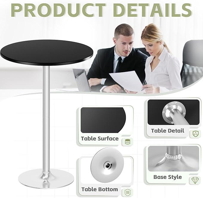 Flamaker Round Bistro Pub Table Modern Style Metal Base MDF Top Cocktail Bar Table Counter Bar Height for Pub, Dining Room, Party (4, Black-Silver) Flamaker