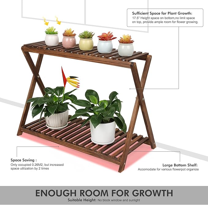 Wood Plant Stand Indoor Outdoor 2 Tiers Flower Stand Corner Stepped Planter Shelf Rack Flowerpot Holder for Plant Display in Patio Balcony Entryway Porch Livingroom (Classic X-Cross Design) TOVACU