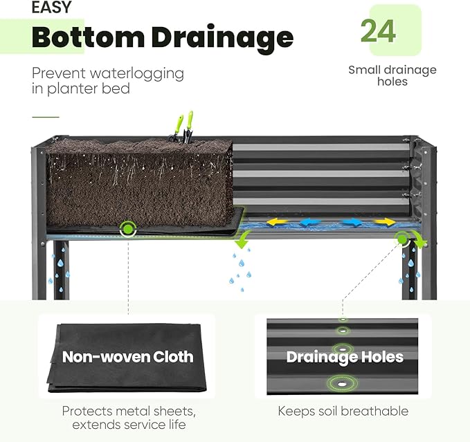 KING BIRD Large Raised Garden Bed with Cover Galvanized Elevated Planter Box with Legs 48×24×56 in for Backyard, Patio, Balcony, 400lb Capacity, Dark Grey KINGBIRD