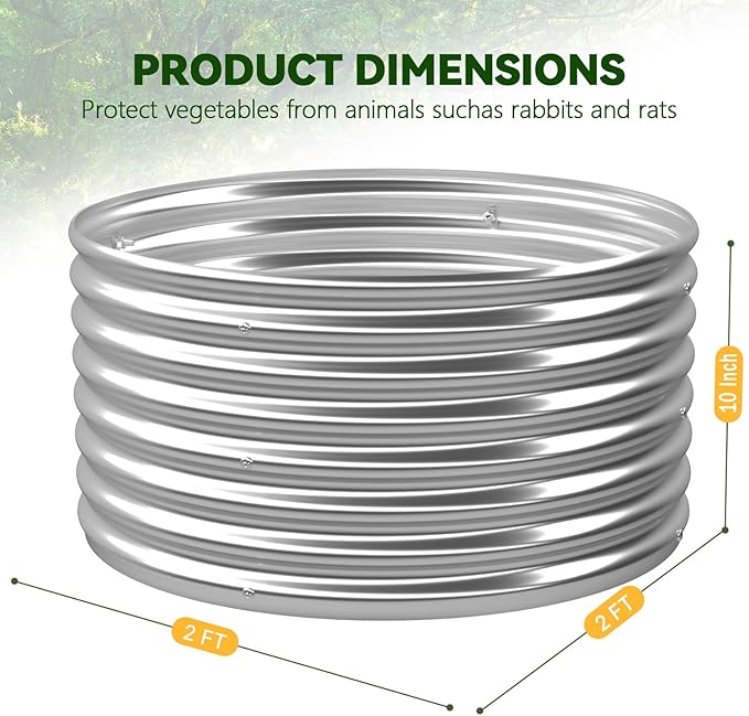4 Pack 2x2FT Round Raised Beds for Gardening, Corrugated Galvanized Steel Raised Garden Bed, Outdoor Metal Above Ground Garden Bed for Vegetables and Flowers-2x2FTx10Inch OZMSHF