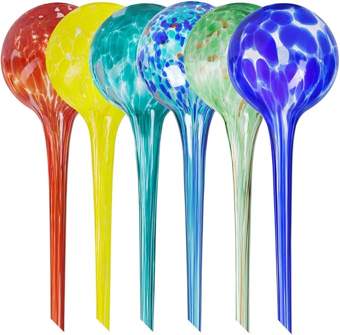 Plant Watering Globes Set of 6 - Large Glass Self Watering Bulbs Up to 7 Days of Irrigation - for Indoor & Outdoor Plants - Multicolor, Automatic, Glass Watering Bulbs for Daily Use, Watering Devices MissionGallery