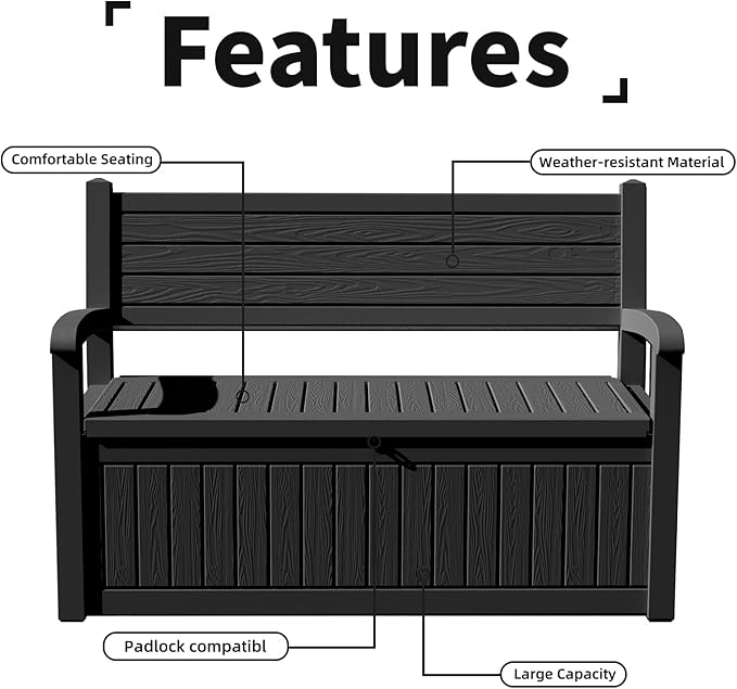 DRATO 75 Gallon Storage Bench Deck Box Outdoor Indoor,Lockable Durable All-Weather Seating with Hidden Storage,Deck Storage for Garden, Pool, Patio DRATOprovidesawarmandcozy