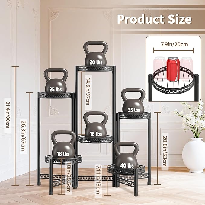 LASZOLA 6 Tiered Folding Tall Plant Stand Indoor Outdoor for Large Planter, Heavy Duty Metal Adjustable Multiple Flower Rack for Corner, Wrought Iron High Spiral Holder for Modern House Patio, Black LASZOLA