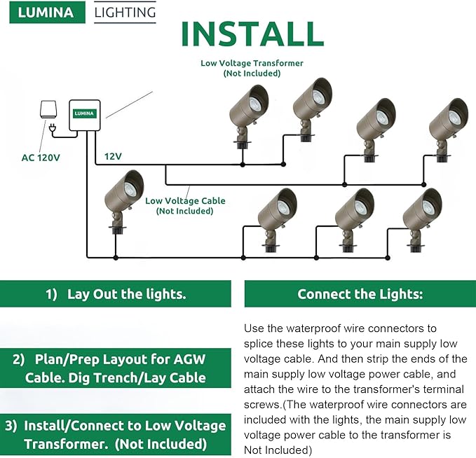 Lumina Lighting® 5W Landscape Lighting 12V Landscape Lights Low Voltage Landscape Spotlights Warm White Waterproof Outdoor Replaceable LED Bulb for Garden,Lawn,Porch,Patio and Yard (Bronze) (6-Pack) LuminaLighting%C2%AE