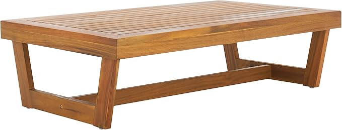 SAFAVIEH Outdoor Patio Furniture Collection Lynn Natural Brown Slatted Top Solid Wood Coffee Table (PAT7330A) SAFAVIEH