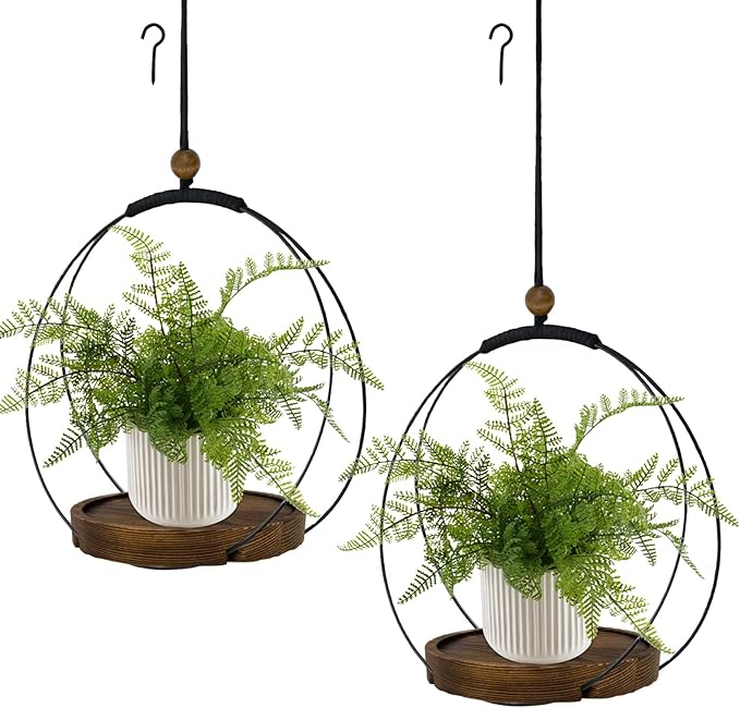Hanging Planters for Indoor Plants,Plant Hanger with Sturdy Wood Base,Modern Boho Macrame Plant Hanger,Wall Ceiling Window Stands(Plants/Pots Not Included) (2 Pack-Circle) hismocal