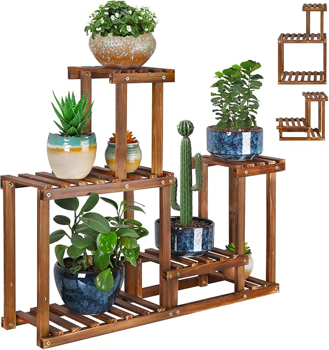 Plant Stand for multiple Plants Stands Indoor Outdoor Flower Pot Stand 5 Tiers Flower Shelf Rack Plants Stands for Patio Balcony Living Room （Upgrade 2 in 1 ） COOGOU