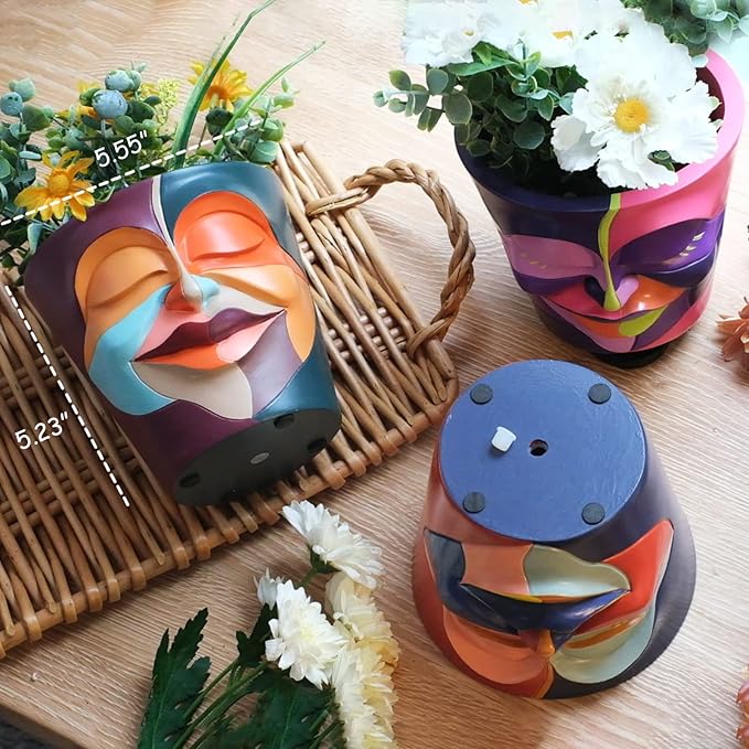 GUGUGO Abstract Rainbow Head Planter, Graffiti Face Planters Pots with Drainage, Flower Plant Pots for Indoor Plants, Unique Funny Pots for Plant Lover Gifts GUGUGOHOMEDECOR