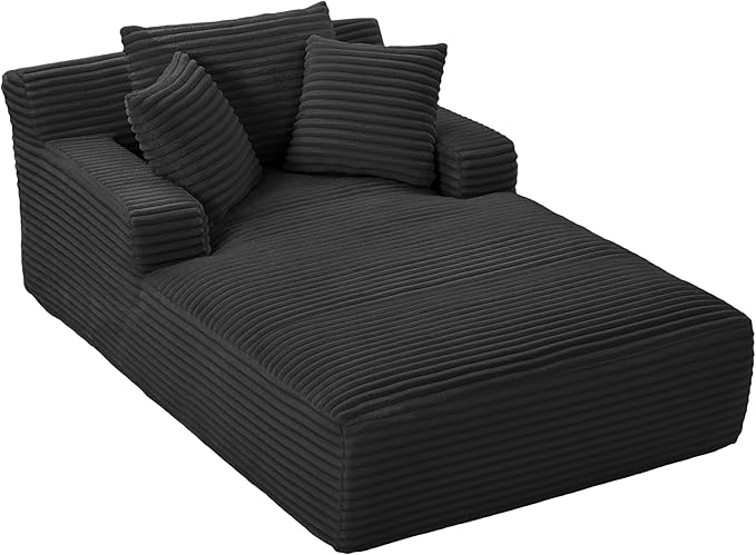 80 Inch Chaise Lounge Chair Indoor, Oversized Corduroy Upholstered Boneless Sofa Bed, Deep Seat Sleeper Couch Reading Chairs, Cloud Sofas Couches for Living Room, No Assembly Required (Black) HANXIN