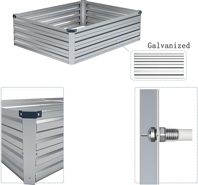 4×3×1FT(2PCS) Galvanized Raised Garden Bed Kit, Metal Planter Boxes,Large Raised Garden Bed for Planting Vegetables,Flowers,Herbs -Silver ZUNUDA