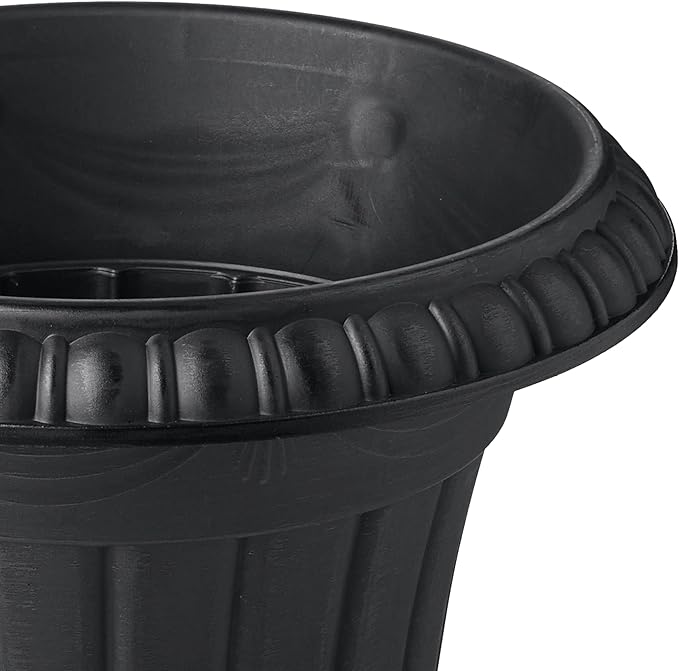 Arcadia Garden Products PL00BK Classic Traditional Plastic Urn Planter, 16” x 18”, Black Rootora
