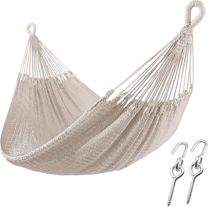 ZEAN Handwoven Hammock by Thick Cotton Rope XL Two Person Hammock for Outside, Patio Backyard Garden 550LB Capacity ZEANTZ.