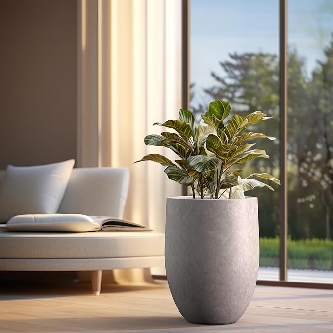 Kante Tall Concrete Planter, 21.7-Inch Height Light Gray Large Indoor Outdoor Plant Pot with Drainage Hole for Patio Garden Home, Modern Decor for Flowers and Tree Kante