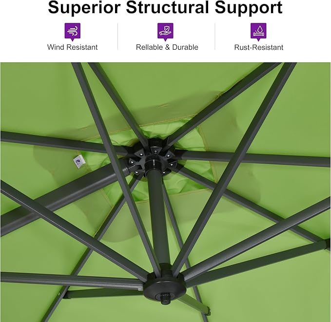 PURPLE LEAF 10 Feet Patio Umbrella Outdoor Cantilever Square Umbrella Aluminum Offset Umbrella with 360-degree Rotation for Garden Deck Pool Patio Apple Green PURPLELEAF