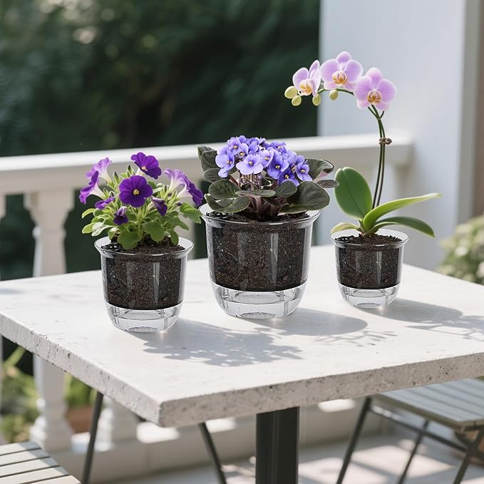 Plant Pots 6/5/4 inch Set of 3, Self Watering Pots for Indoor Outdoor Plants Flowers, Self Watering Planters with Reservoir, Drainage Hole and Absorbent Cotton Rope IWNTWY