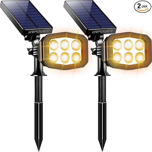 URPOWER Solar Lights Outdoor, Adjustable Solar Spot Lights Outdoor Spotlight 2-in-1 Waterproof Solar Landscape Lights Wall Light, Dusk-to-Dawn Solar Powered Lights for Yard, Garden (Warm White 2 Pack) URPOWER