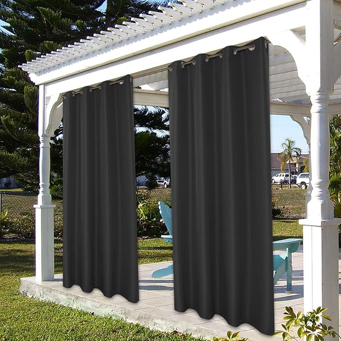 BONZER Outdoor Curtains for Patio Water Resistant Heavy Privacy Light Filtering Grommet Outside Curtains for Porch, Pergola, Gazebo, 1 Panel, 84W x 120L inch, Charcoal Bonzer