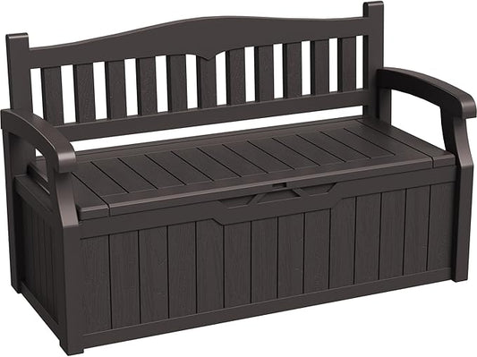 Greesum 80 Gallon Storage Bench Outdoor Deck Box with Armrest, Patio Furniture,Lockable, Waterproof and UV Resistant, Suitable for Garden, Pool, Brown BuynowfromGreesum