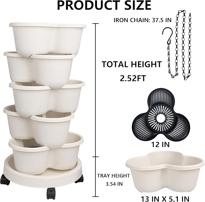 Hourleey Strawberry Planter, 5 Tier Stackable Gaden Tower for Flowers, Vegetables, Grow Your Own Herb Garden Vertical Oasis of Vegetables and Succulents Hourleey