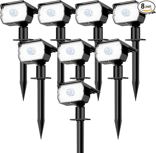 [ 8 Pack/56 LED ] Solar Lights Outdoor Motion Sensor, Spot Landscape Lighting with 3 Modes, Waterproof Spotlights Dusk to Dawn for Outside Yard Tree Garden Pathway Sidewalk Driveway, Cool White Nipify