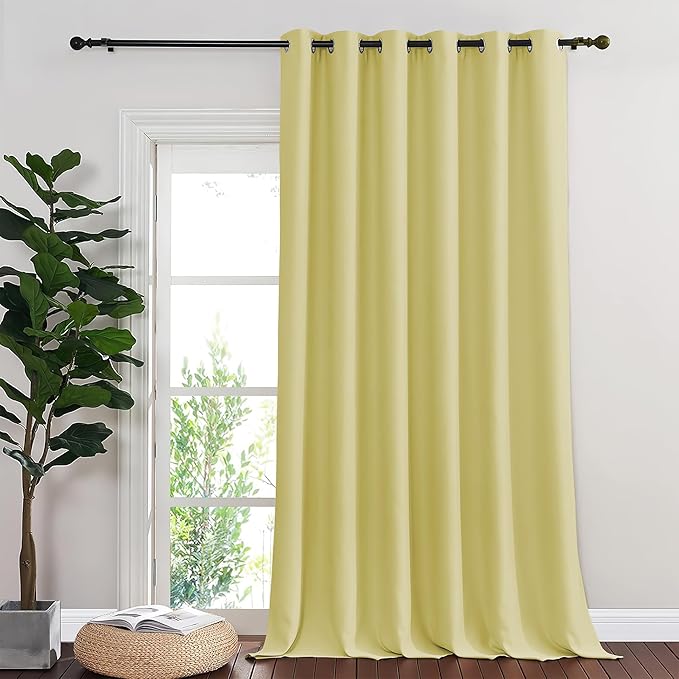 NICETOWN Blackout Room Divider Curtains for Sliding Glass Doors 102 Inches Long 1 Panel, Extra Wide Curtains for Doorway Patio Bedroom Living Room (Paler Yellow, 80Wx102L, 1 Panel) NICETOWN