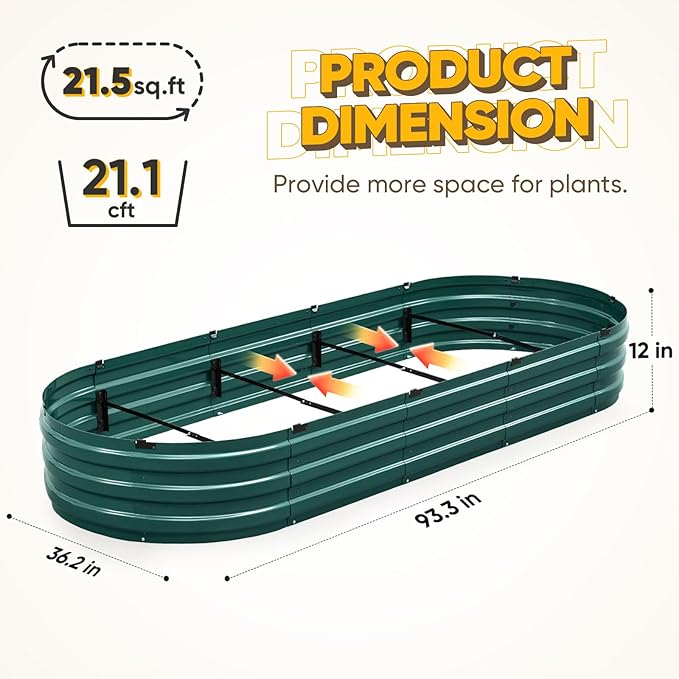 KING BIRD Raised Garden Bed Kit 2025 Upgraded Quick-Setup Galvanized Planter Garden Box Outdoor for Gardening, Vegetables, Flowers, 94x36x12 in, Green KINGBIRD