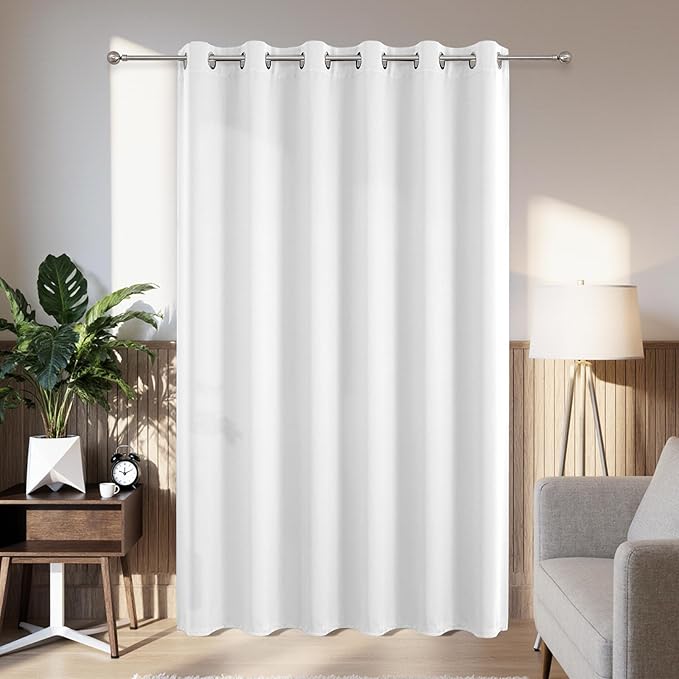Joydeco Blackout Patio Sliding Door Curtains 84 Inches Long, Grommet Privacy Room Divider Curtains, Extra Wide Thermal Blackout Drapes for Bedroom Living Room (Pure White, 80Wx84L, 1 Panel) JOYDECO