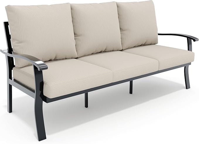 HOMREST Outdoor Couch Aluminum Patio Furniture Sofa, 3-Seat All-Weather Metal Outdoor Patio Furniture with Cushions, Beige HOMREST