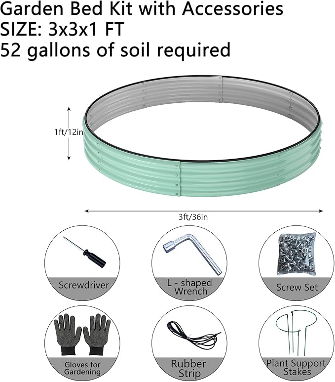 Galvanized Metal Planter Round Raised Garden Bed Kit for Gardening Outdoor，3x3x1ft 2PC Grow Garden Box Raised Flower Bed，Round Galvanized Planter Outdoor Large Metal Fire Pit Ring Green ZFHgarden