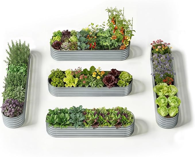 5-Pack 18” Tall Galvanized Raised Garden Beds – Everyday Kitchen Garden Layout, Fits 200 Sq Ft Patio or Backyard, 10x2x1.5 ft & 8x2x1.5 ft Metal Flower Bed for Herbs Vegetable-Brooklyn Grey Annoell