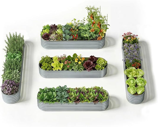 5-Pack 18” Tall Galvanized Raised Garden Beds – Everyday Kitchen Garden Layout, Fits 200 Sq Ft Patio or Backyard, 10x2x1.5 ft & 8x2x1.5 ft Metal Flower Bed for Herbs Vegetable-Brooklyn Grey Annoell